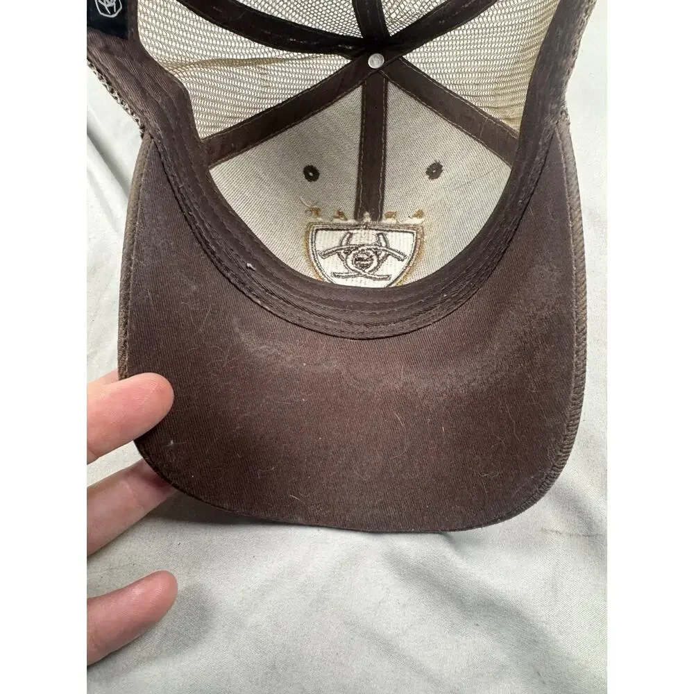 Ariat Brown Tan Mesh Trucker Hat Shield Logo Snapback Adjustable Adult Cap